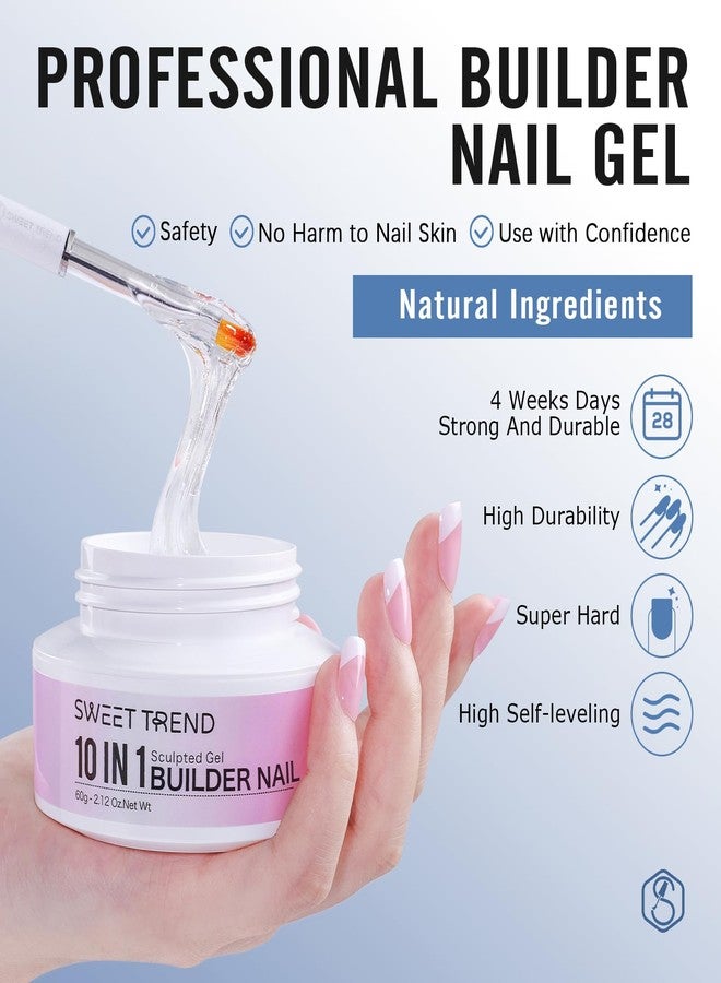 SWEET TREND Clear Builder Gel for Nails: Sweet Trend 10 in 1 Hard Gel Scuplted Kit - 60g LED/UV Strengthen Nail Art for Base Rhinestone 3D Extension Sculpting Overlay Tips - Manicure Set with Forms & Brushes - Image 3